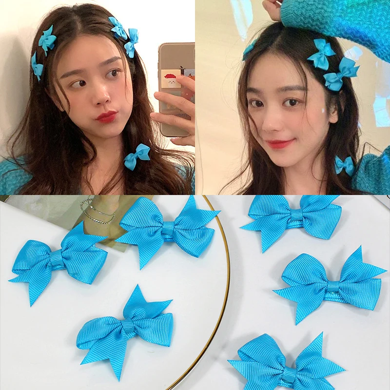 Lystrfac 4Pcs/Bag Korean Sweet Blue Bow Hairpin for Women Cute Girls Hairclip Wild Top Clip Headwear Hair Accessories