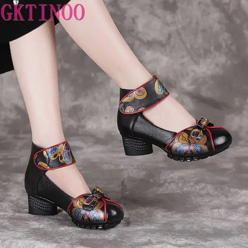 GKTINOO 2024 Spring Autumn New Retro Genuine Leather Platform Shoes Women\'s Pumps High Heel Soft Bottom Shoes Women Designers