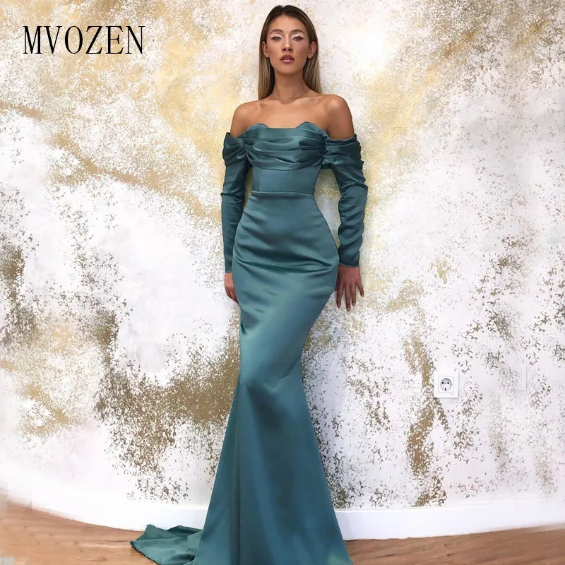 Vestidos suknia wieczorowa Satin Off The Shoulder pełna rękawy Mermaid suknie wieczorowe długie formalne suknie Robe de soiree