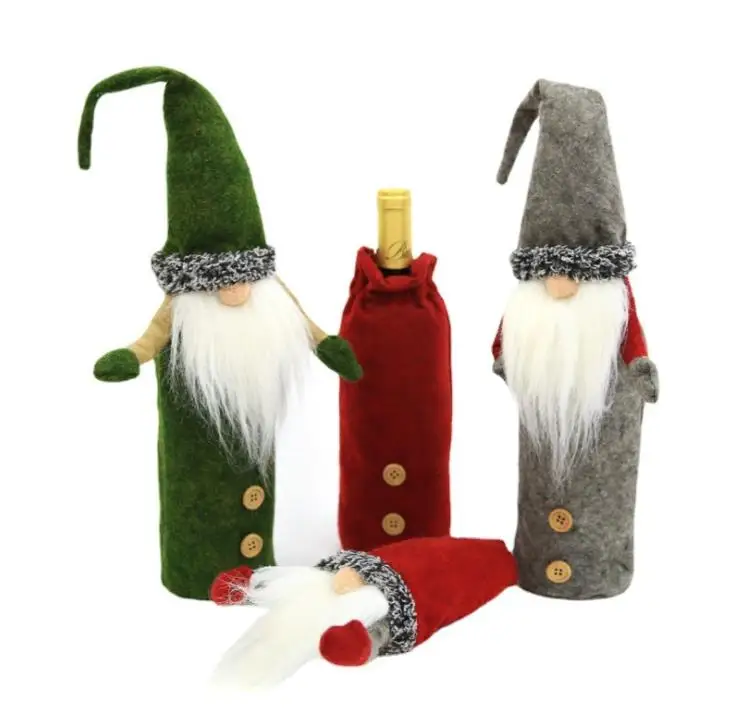 

Christmas Gnomes Wine Bottle Cover Handmade Swedish Tomte Gnomes Santa Claus Bottle Toppers Bags Holiday Home Decorations SN1701