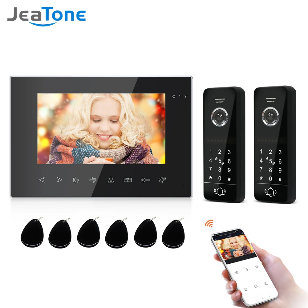 

Беспроводной Wi-Fi видеодомофон Jeatone с ИК-видеодверным звонком, поддержка разблокировки паролем, RFID-карта для домашнего контроля доступа