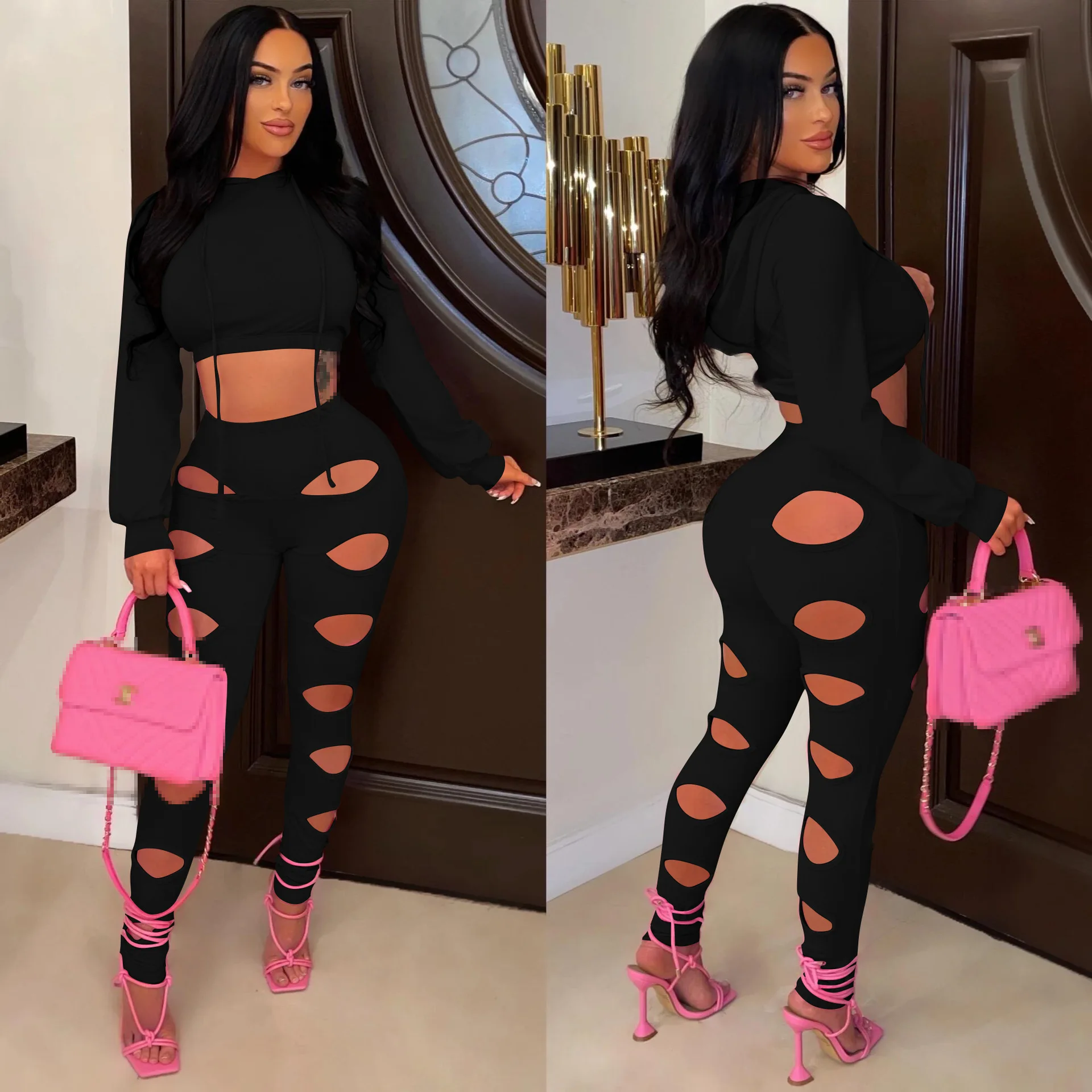 two piece set women 2 piece set women outfits hole sweatsuits wholesale items for business women clothing tracksuit sexy outfit