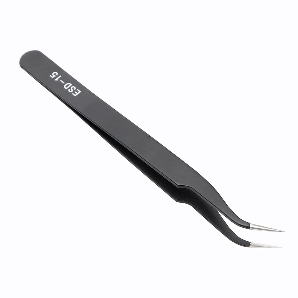 ESD15 1/3/6/10pcs Forceps Stainless Steel Precision Tweezers Curved Straight Tip Anti-static Precision Engineering Accessories