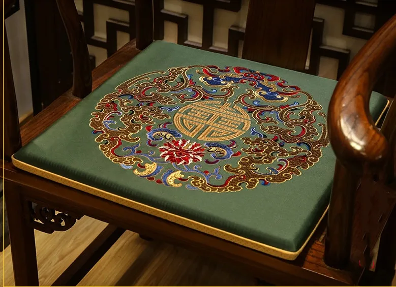 Custom Chinese Embroidery Lucky Velvet Seat Cushion Sofa Dining Chair Armchair Anti-Slip Pad Home Decor Zipper Sitting Mats