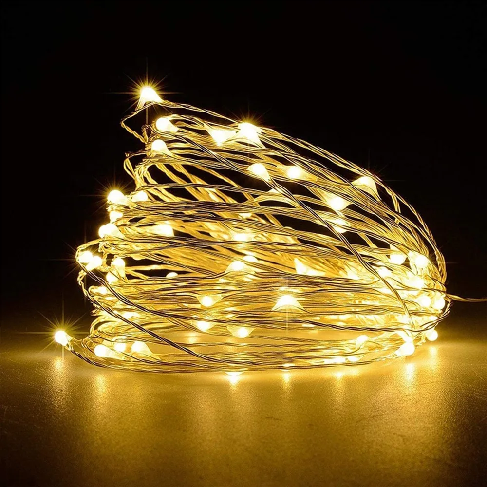 20PCS 2M 20LED String Light Battery Powered Silver Wire Fairy Garland Home Christmas Wedding Party Decoration For Indoor Outdoor