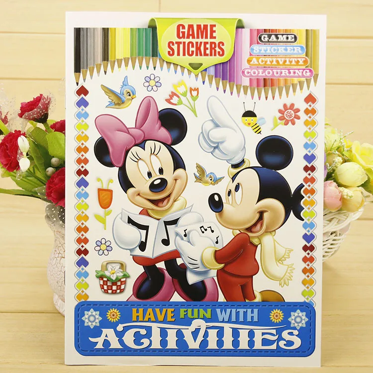 Disney A4 painting picture book children\'s English early education book cartoon magic painting graffiti cartoon sticker gift