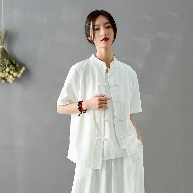 2021 Spring And Summer New Cotton And Linen Women's Loose Shirt Jacket Morning Exercise Tai Chi Suit One Size Martial Arts Shirt