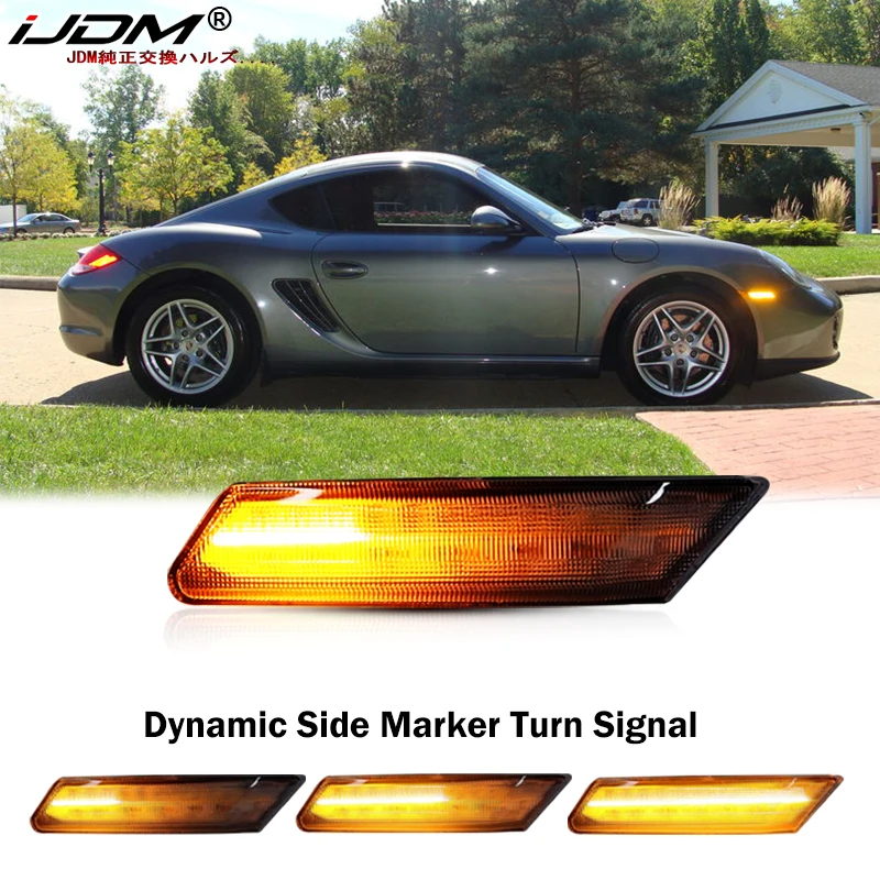 

2x LED Dynamic Side Marker Turn Signal Light Sequential Blinker lamps For Porsche 911 Carrera Targa Turbo 997 Cayman Boxster 987