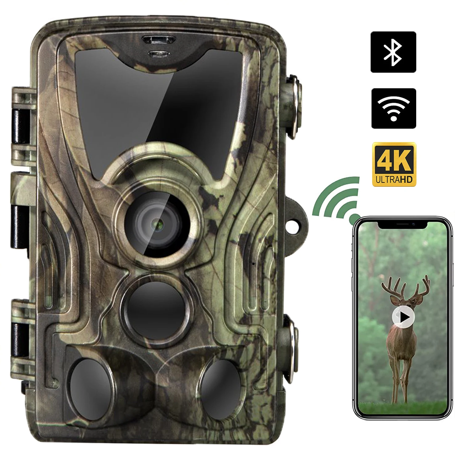 4K Video Live Show Hunting Trail Camera 30MP APP Bluetooth Control Wildlife Cameras Night Vision Photo Trap WIFI801PRO