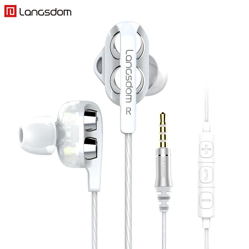 Langsdom D4 quad-core double moving circle eating chicken game earphones in-ear subwoofer with wheat line control mobile phone