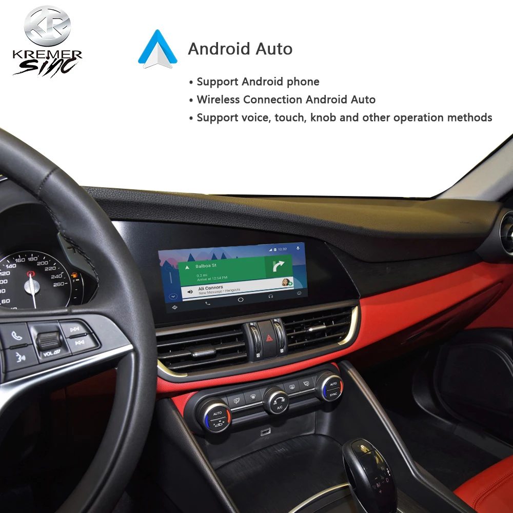 kSmart Auto Wireless CarPlay Android Auto for Alfa Romeo Stelvio & Giulia 16-19 Models Support OEM Microphone