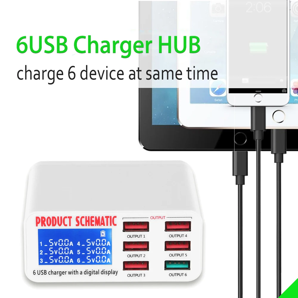 Ricarica USB multiporta con Display LCD adattatore per caricabatterie USB Hub EU US UK Plug caricabatterie rapido per telefono cellulare per iPhone Xiaomi HUAWEI