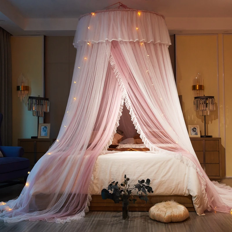 

Hanging Dome Mosquito Net Bed Canopy Romantic Double Layer Yarn Bed Valance Anti-mosquito Home Textiles Decor Bedcover Curtain