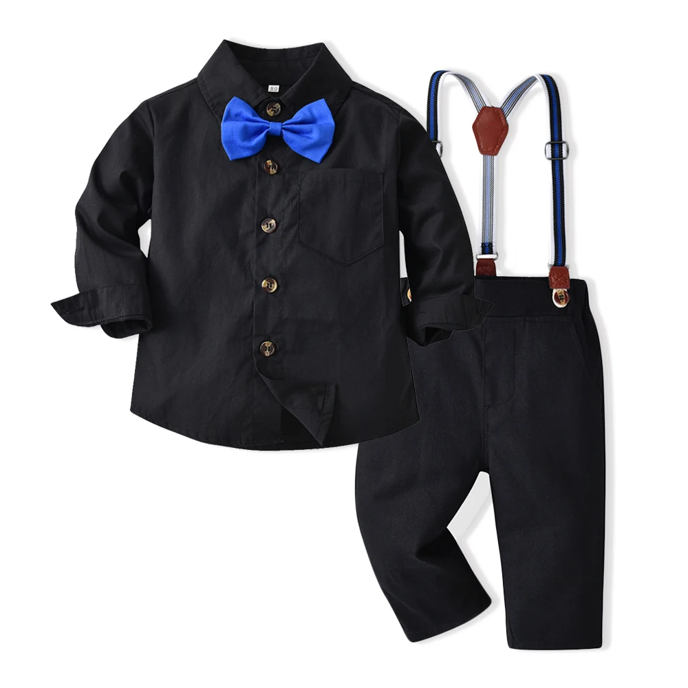 

top and top New Autumn Winter Boys Clothing Sets Gentleman Style Kids Formal Clothes Bowtie Shirt+Suspenders Pants 2Pcs Suits