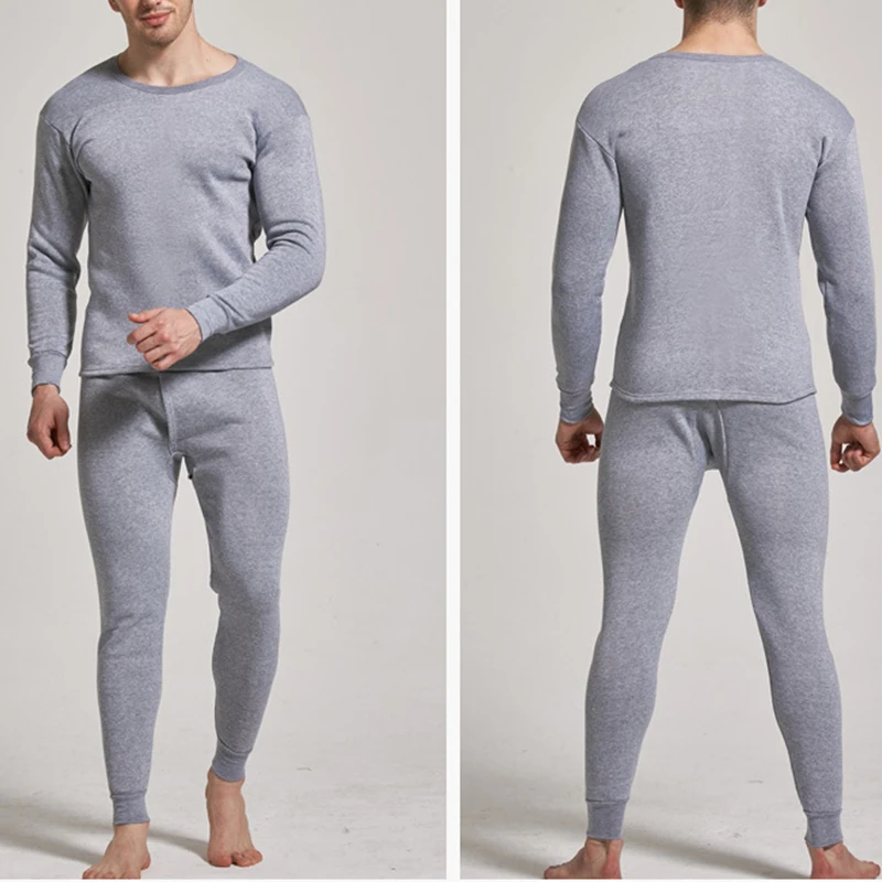 Men\'S Winter Plus Velvet Thermal Underwear Suit Sports Windproof Thickened Thermal Underwear Ski Underwear Suit Jacket + Pants