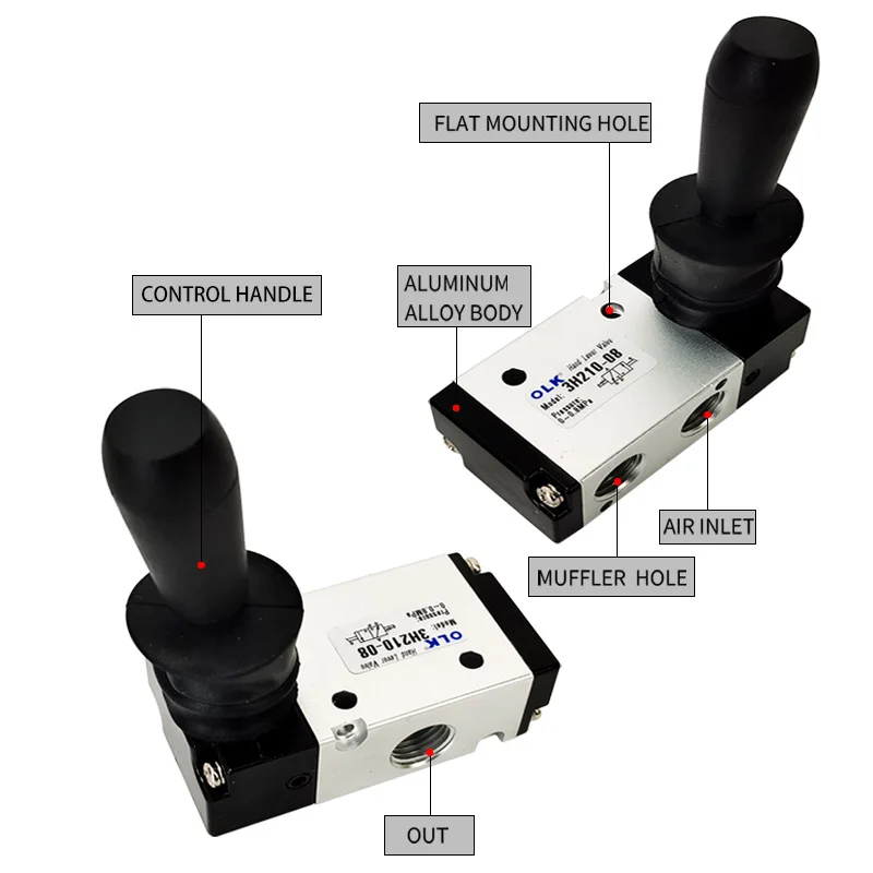 3 Way 2 Position 1/8 1/4 BSP Normally Closed Hand Lever Pneumatic Valve 3H210-08 3H310-10 3H410-15