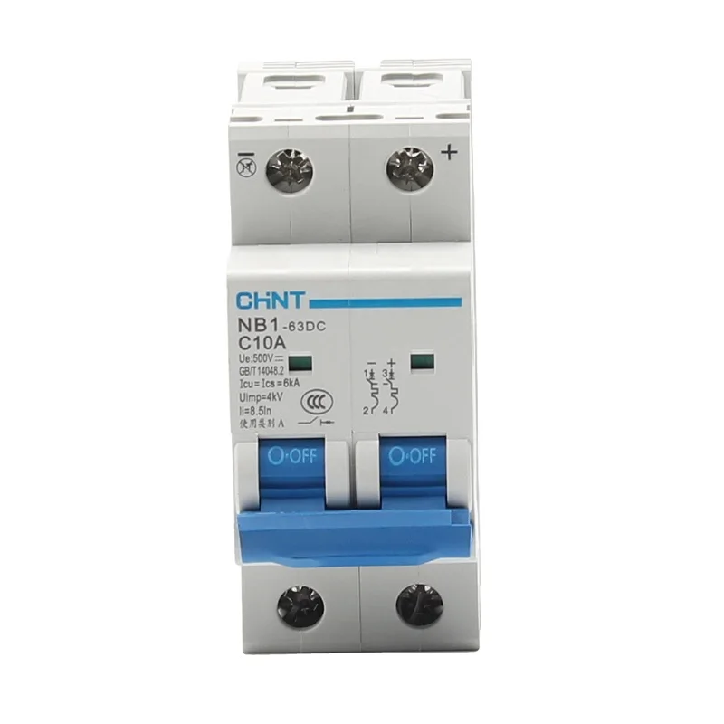 

CHNT NB1-63DC DC circuit breaker MCB type C 2P Icu6kA DC500V