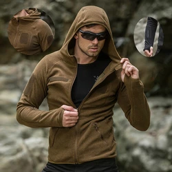 Men's Tactical Training Fleece Jacket Outdoor Cardigan Hooded Sweater Camping Hiking Fishing Hunting Coat Sport Clothes Spring