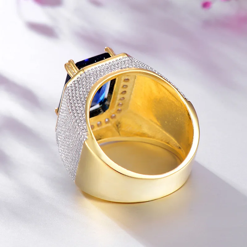 Sapphire Gem Gold Ring for Men Women Vintage Cool Punk Rings for Male Jewelry Accessories for Nightclubs Bars 18K Gold Jewelry
