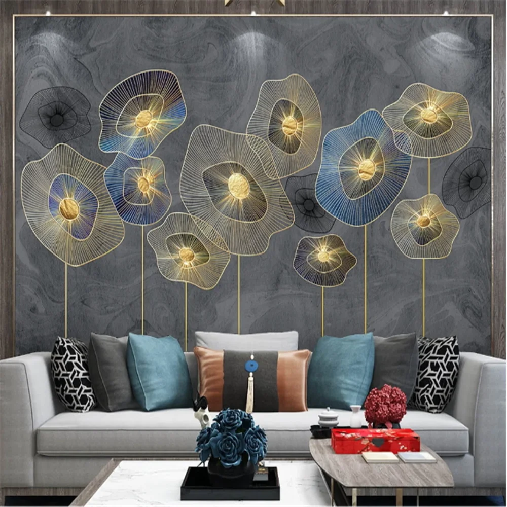 Milofi custom photo 3D wall covering mural wallpaper advanced gray abstract metal embossed flower mural background wall