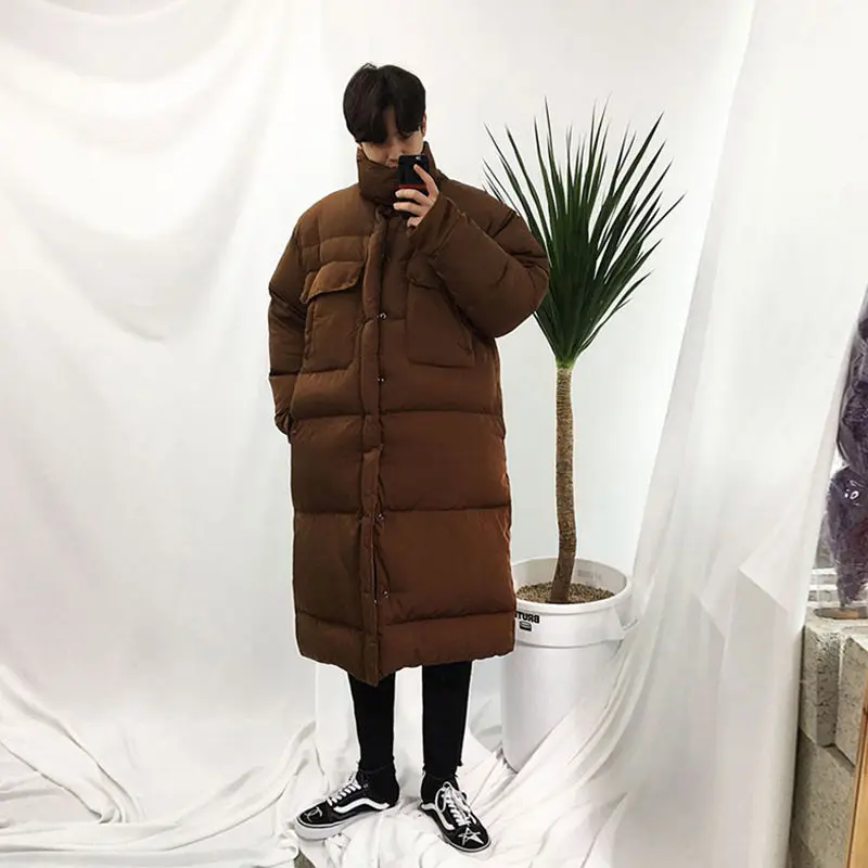 Men's Cotton Coat Men's Long Section Thick Winter Stand Collar Down Cotton Pad Korean Version of The Loose Trend Coat