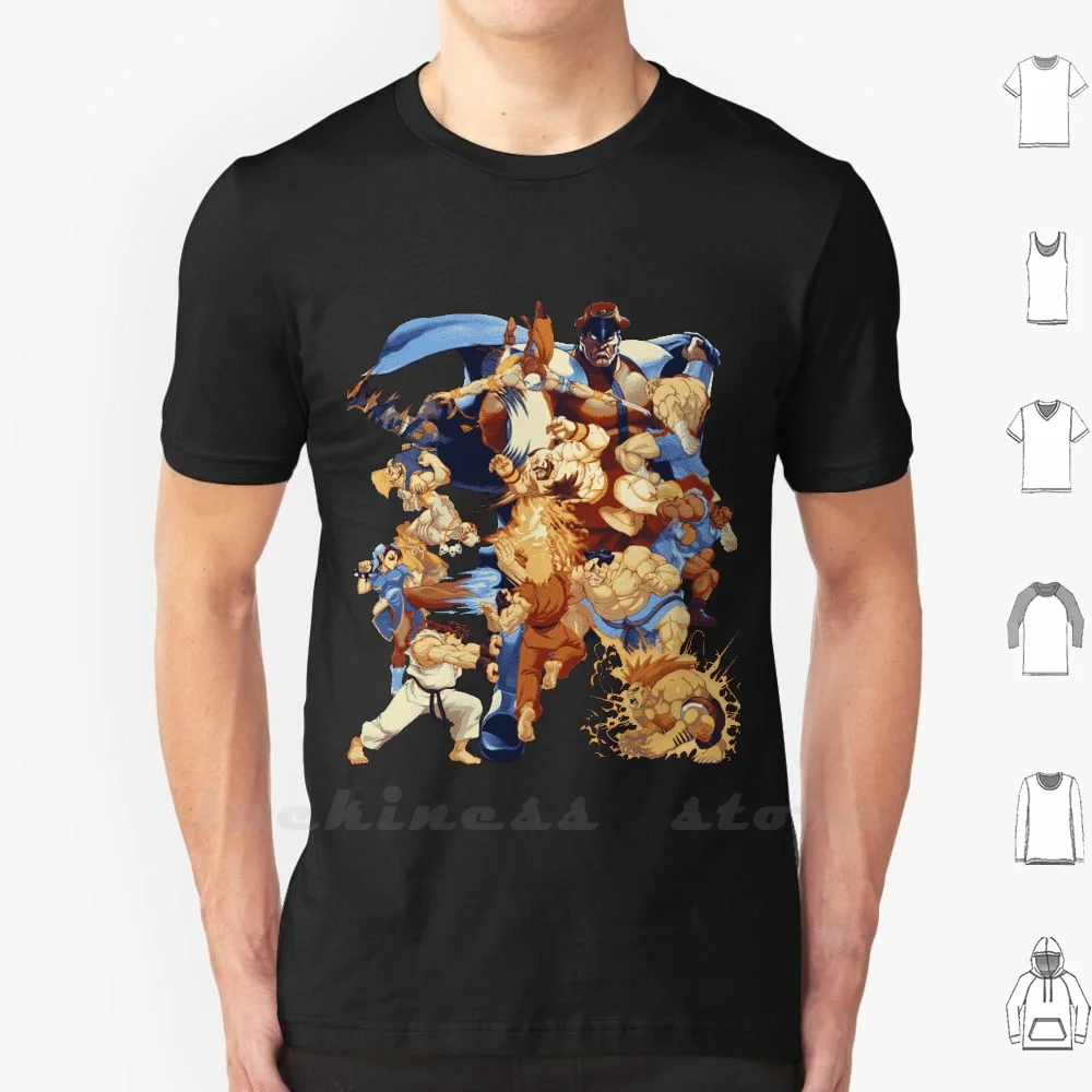 Street Pixelated Attacks T Shirt Men Women Teenage Cotton Fighter Ryu Ken Hadoken Lucha Bison Vega Chun Li Game Games Videogame