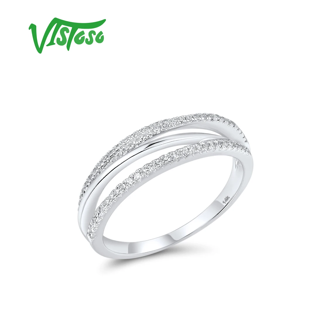 VISTOSO Pure 14K 585 White Gold Rings For Women Sparkling Diamond Twine Ring Promise Engagement Anniversary Gift Fine Jewelry