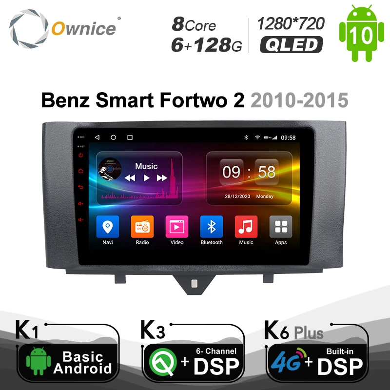 6G+128G 720P 8 Core Android 10.0 Car DVD GPS navigation Radio for  Mercedes Benz Smart Fortwo 2 2010-2015 DSP 4G LTE 1280*720