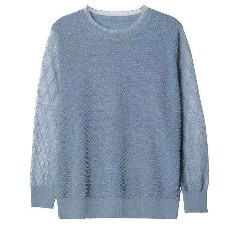 Short Hollow Out Long Sleeve Sweater 2021 Spring New Ice Silk Sunscreen Jacket Women\'s Loose Pullover Thin Bottoming Shirt