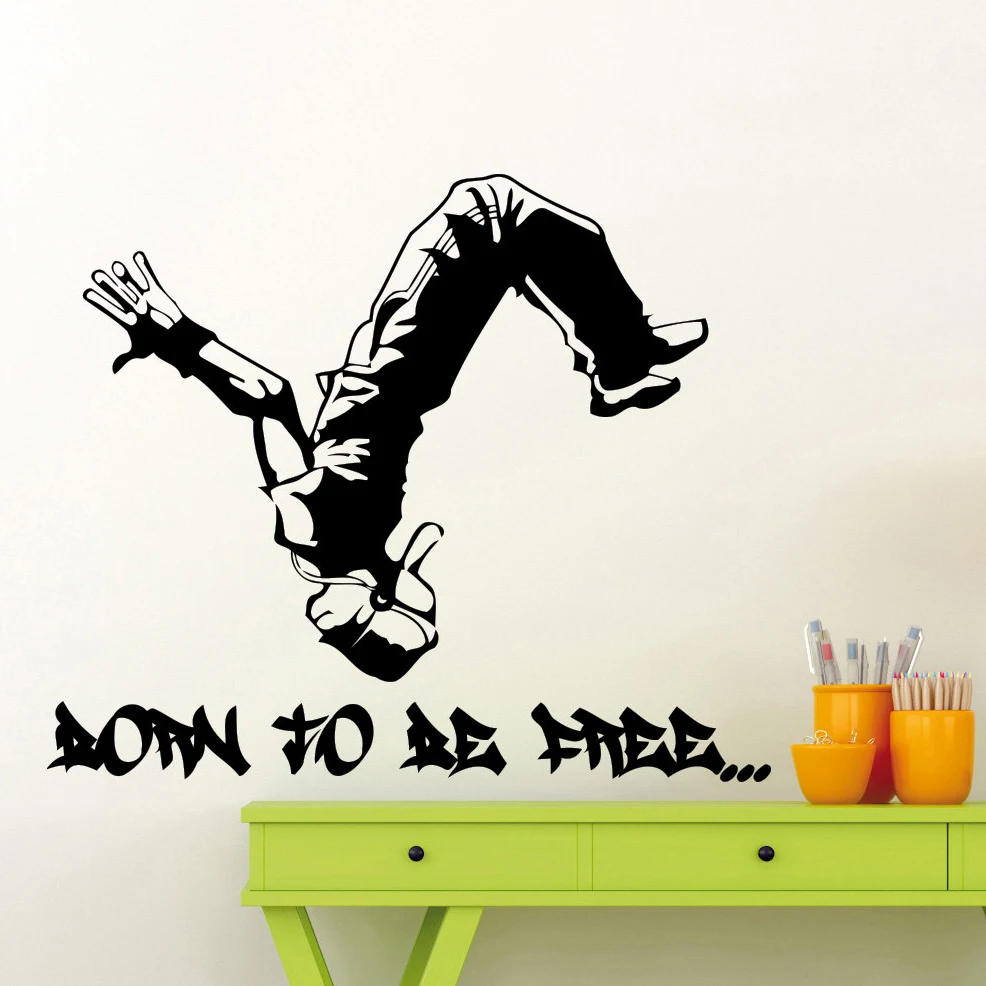 Born To Be Free Parkour Wall Sticker Street Traceur Sport Vinyl Wall Decal Nursery Home Bedroom Decor Waterproof Mural X661