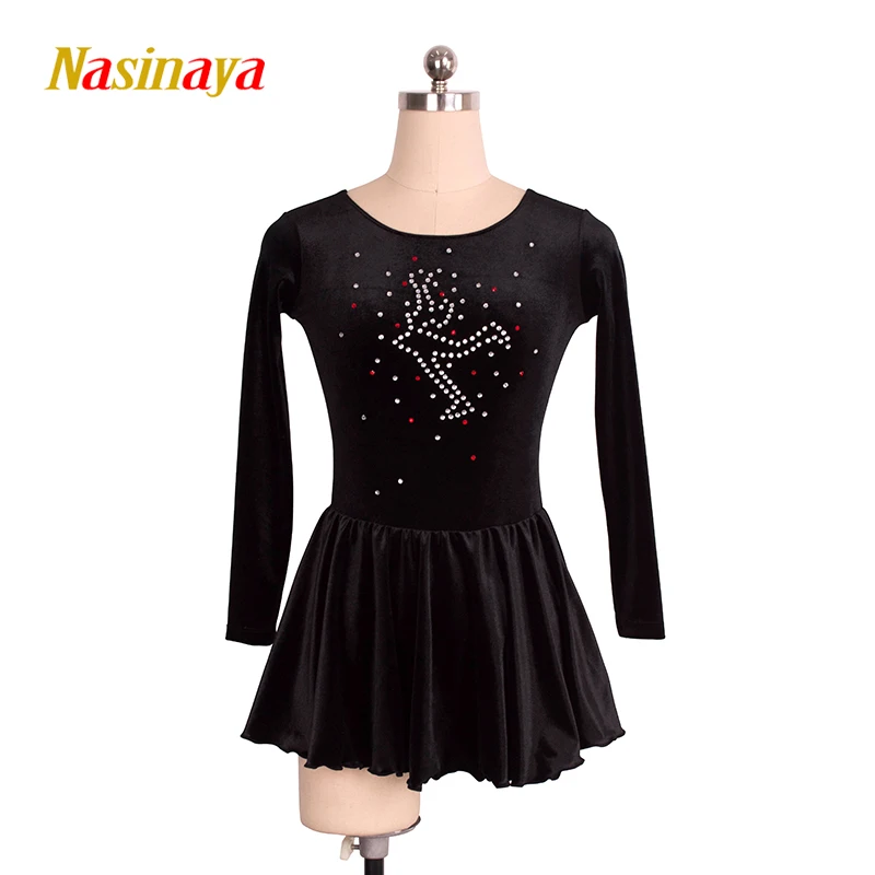 Figure Skating Dress Ice Skating Costume Skirt for Girl Women Kids Black Velvet red Stones 12 Colors Customized design