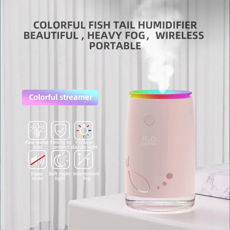 310ML Rechargeable Mini Electrical Air Humidifier Fish Colorful LED Light Atmosphere Lamp for Home Car Office Mist Maker Fogger