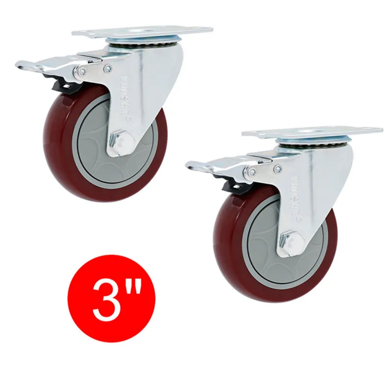 3 Inch ,Medium Type PVC Directionalcasters,Trolleys Wheel with Brake,Wearable,mute,Bear 100kg/pcs,Industrial Casters