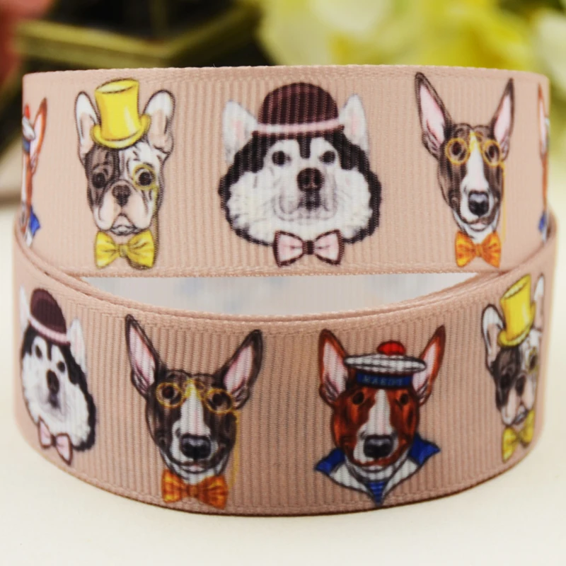 22mm 25mm 38mm 75mm Dog Cartoon printed Grosgrain Ribbon party decoration 10 Yards satin ribbons