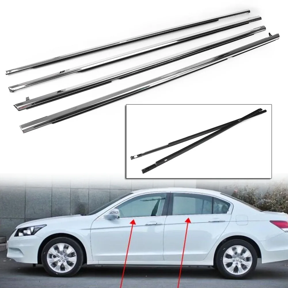 

Chrome Car Window Outside Moulding Trim Weatherstrip Weather Strip Seal Belt 4Pcs For Honda Accord 2003 2004 2005 2006 2007