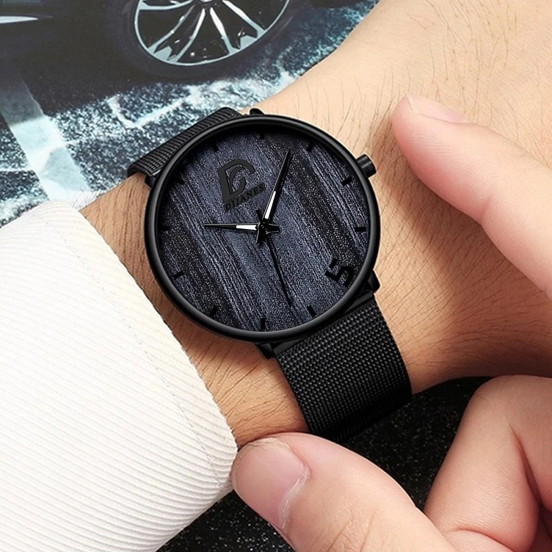 Mens Fashion Business Ultra Thin Minimalist Stainless Steel Mesh Belt Quartz  Watch  Men Sports Leather Watches reloj hombre