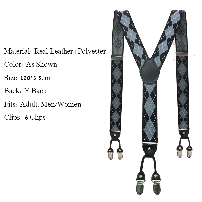 Suspender Pria Wanita 1.37 "Lebar Adjustable 6 Clip-On Y Kembali Elastis Tugas Berat dan Wanita pria