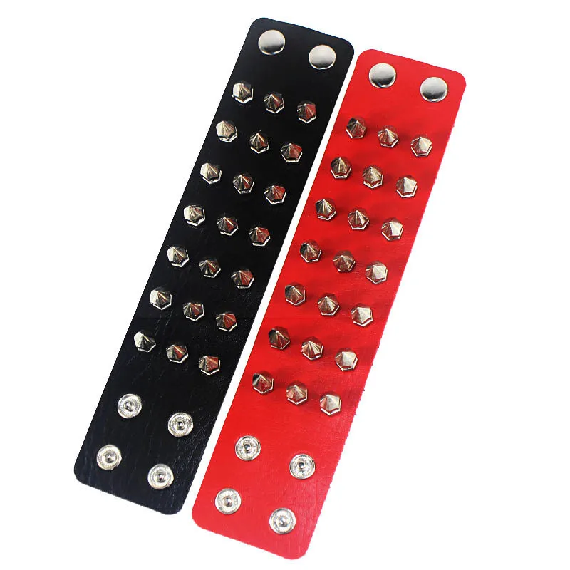 Punk Three Row Cuspidal Spikes Rivet Stud Wide Leather Cuff Bracelet Wristbands Rock Unisex Bangle Bracelets Gothic Men Jewelry