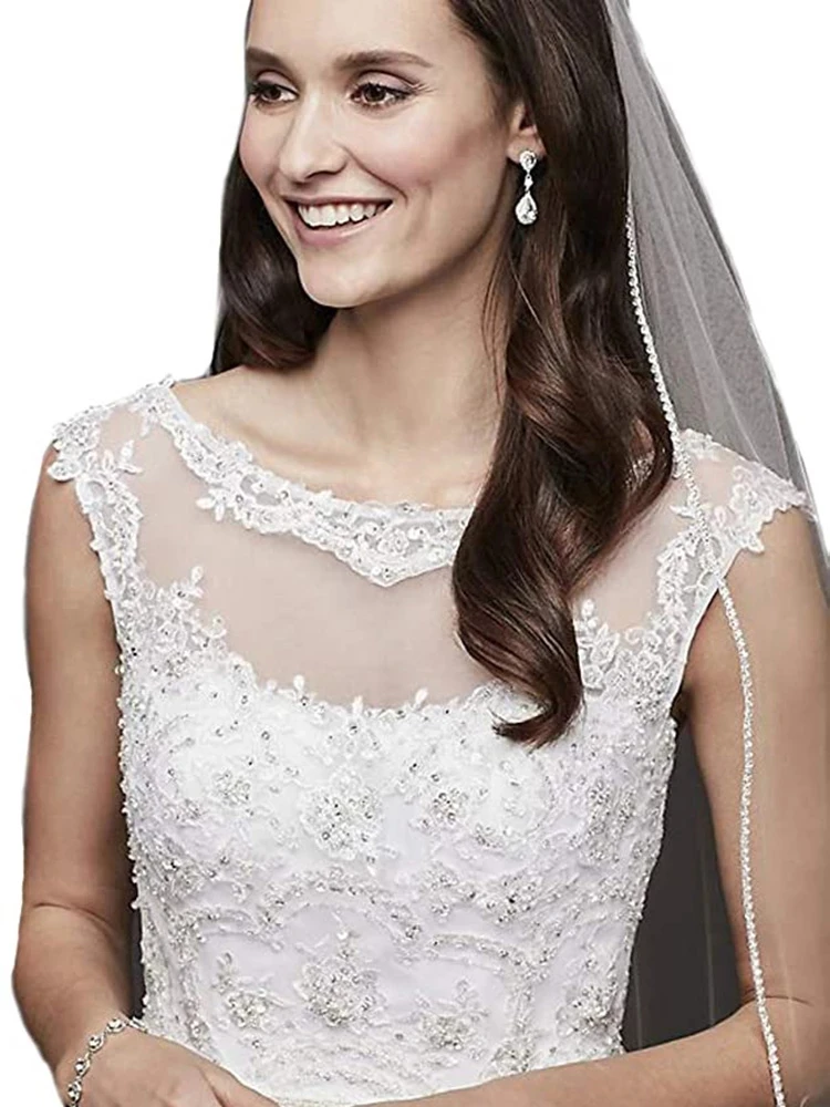 สีขาวงาช้างเจ้าสาวลูกปัดขอบอุปกรณ์เสริม Wedding Veils หวี One Layer Rhinestone ไข่มุกขอบ Velo De Novia