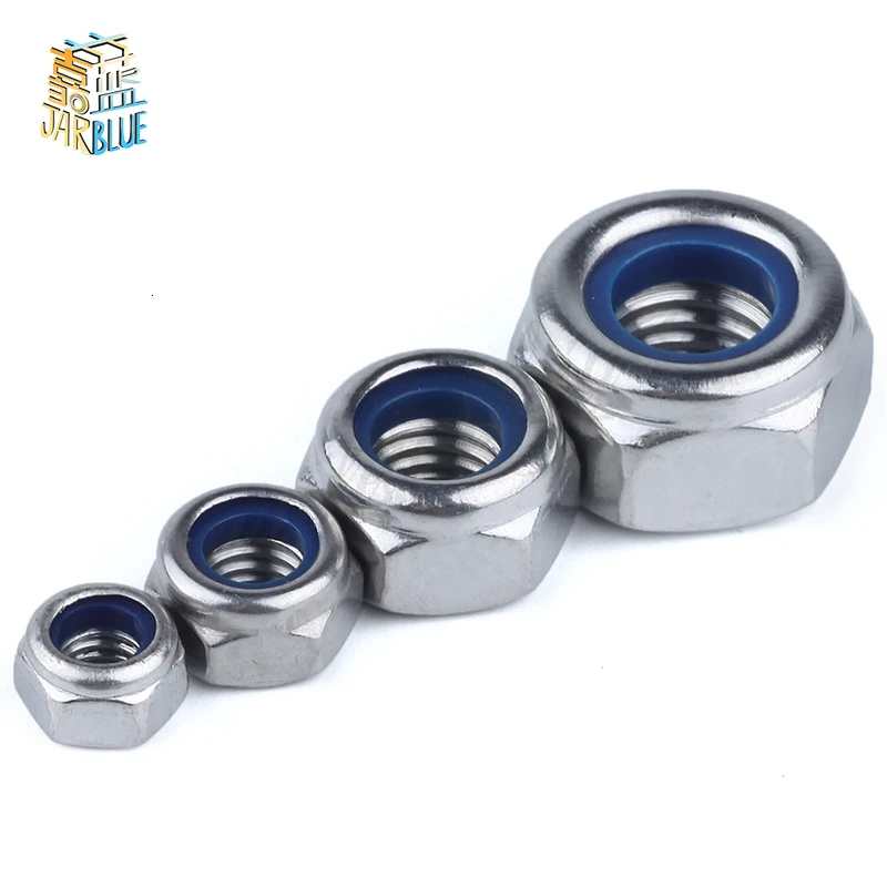 2/5/25pcs M2 M2.5 M3 M4 M5 M6 M8 M10 M12 M16 304 Stainless Steel Black Hex Nylon Insert Lock Nut Self-locking Nylock Nut Locknut