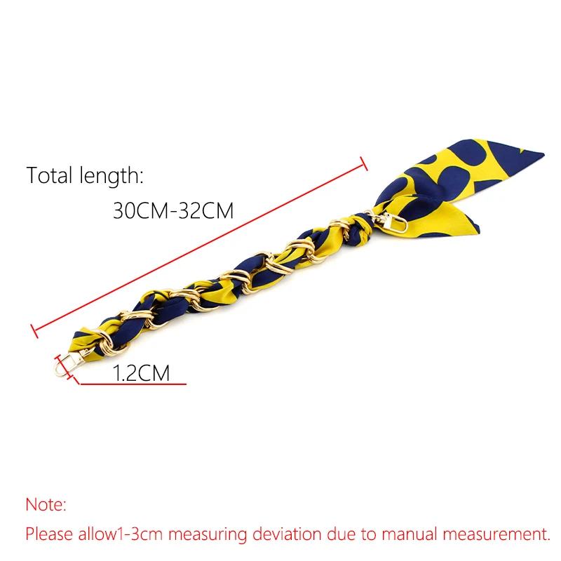 Tinberon新しいハンドバッグハンドルファッションチェーンストラップはシルクスカーフで装飾されていますメタルショートチェーンストラップはハンドヘルドバッグに適しています