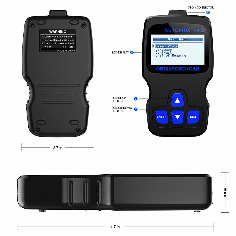 Imagem -04 - Autophix Om123 Obd2 Eobd Pode Motor Detector de Falhas Om123 Diagnóstico do Carro