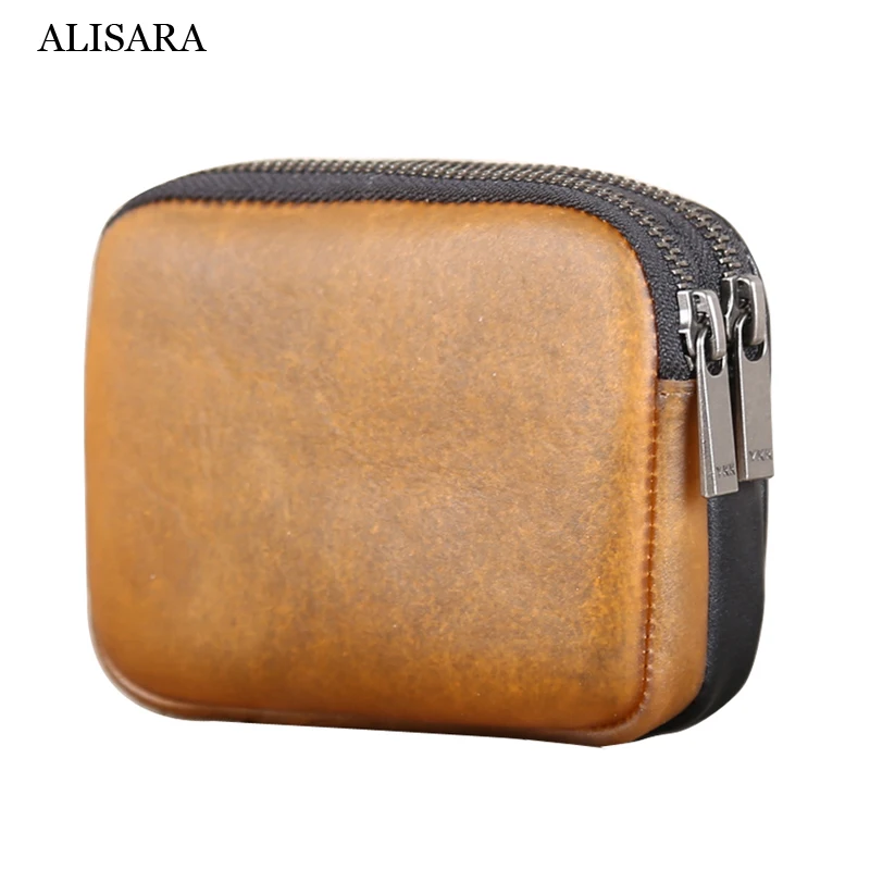 Alisara Storage Coin Purses Men First Layer Cow Leather Top End Fashion Patchwork Cowskin Ladies Organizer Wallet Coin Pouch