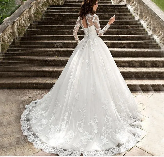 Vestido de novia musulmán de manga larga, de tul, talla grande, 2022