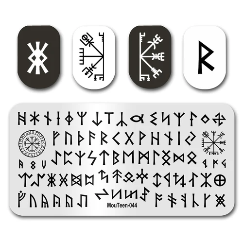Sello artístico para uñas MouTeen044, platos de estampado de uñas con letras vikingas de adivinación, juego de manicura para estampador artístico de uñas
