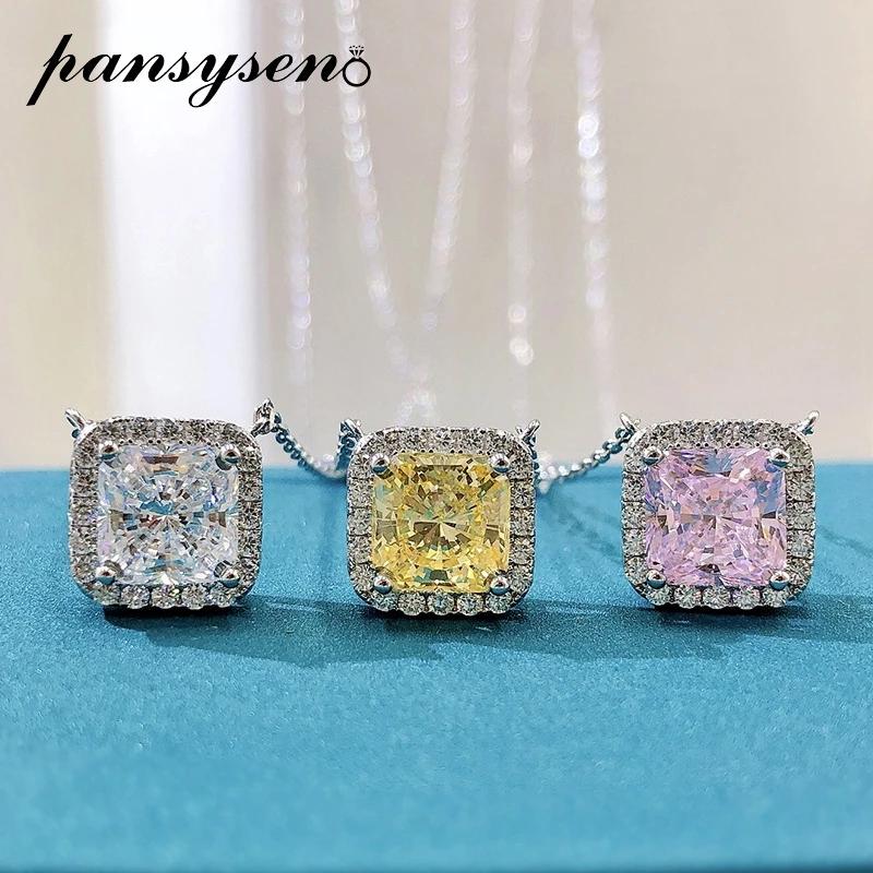 

PANSYSEN 100% 925 Sterling Silver Simulated Moissanite Sapphire Citrine Gemstone Chain Neckalces for Women Wedding Fine Jewelry