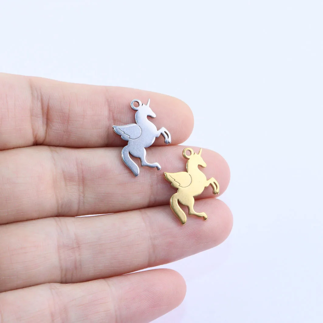 10pcs 20mm Wholesale Stainless Steel Pretty Unicorn Charms Pendant DIY Necklace Earrings Bracelets Unfading Colorless 2 Colors