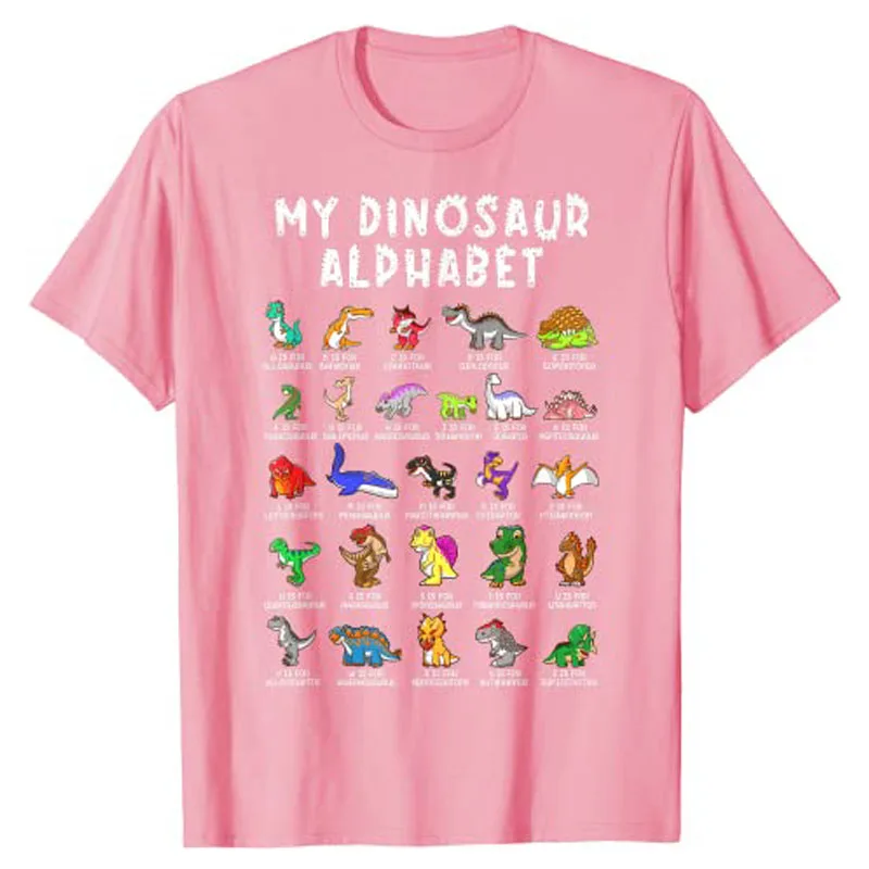 Types of Dinosaurs Alphabet Dino Identification T-Shirt Cute Tee Tops for Kids Children Customized Products