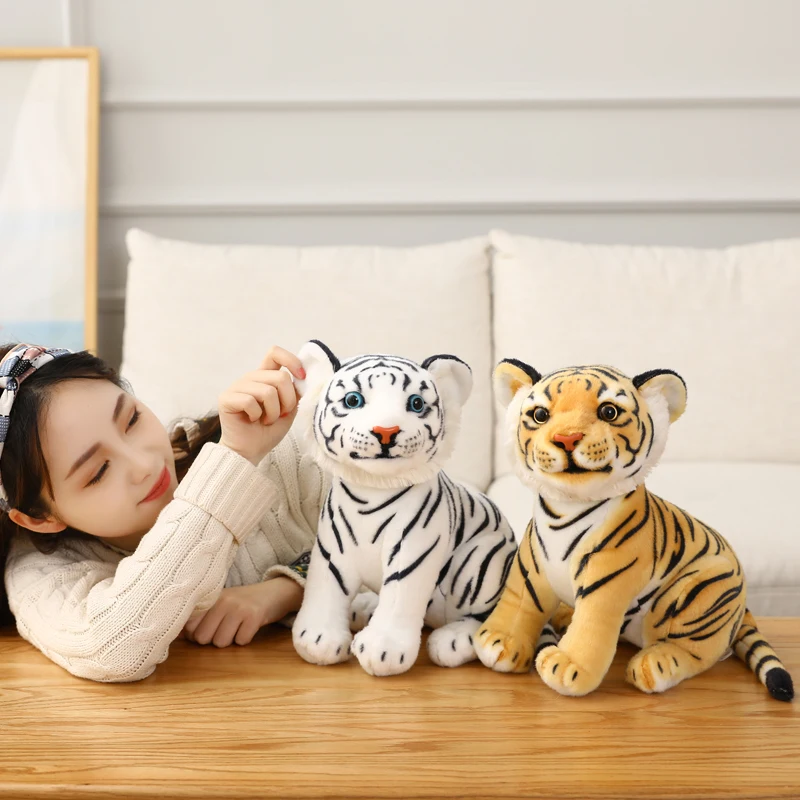 Cute lifelike tiger fluffy stuffed animals white tiger plush toy 23-33cm small size real-life wild animals kids toy gift for boy