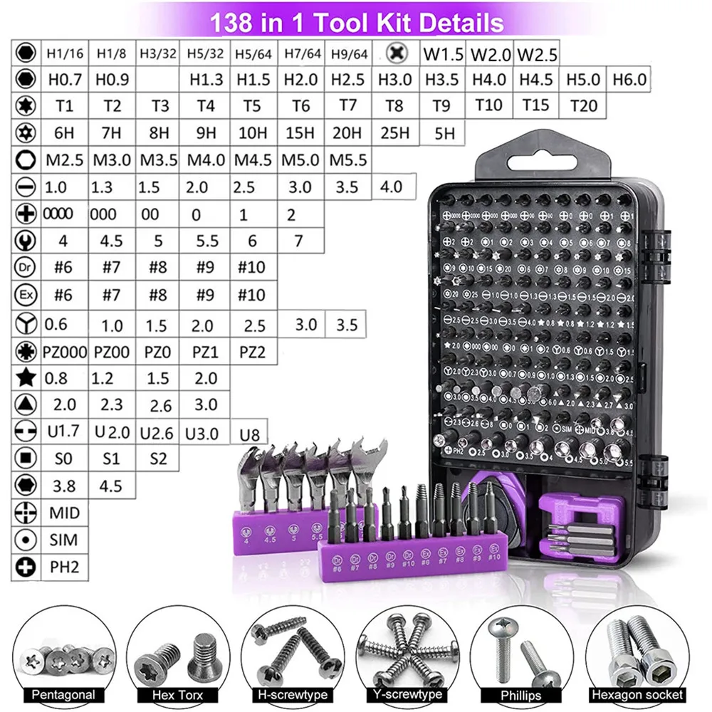 138 In 1 Precision Screwdriver Sets Diy Repair Kit, with Mini Wrench And Stripped Screw Remover,For Iphones,Tablets,Watches